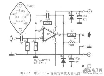 16单片w音频功率放大器电路